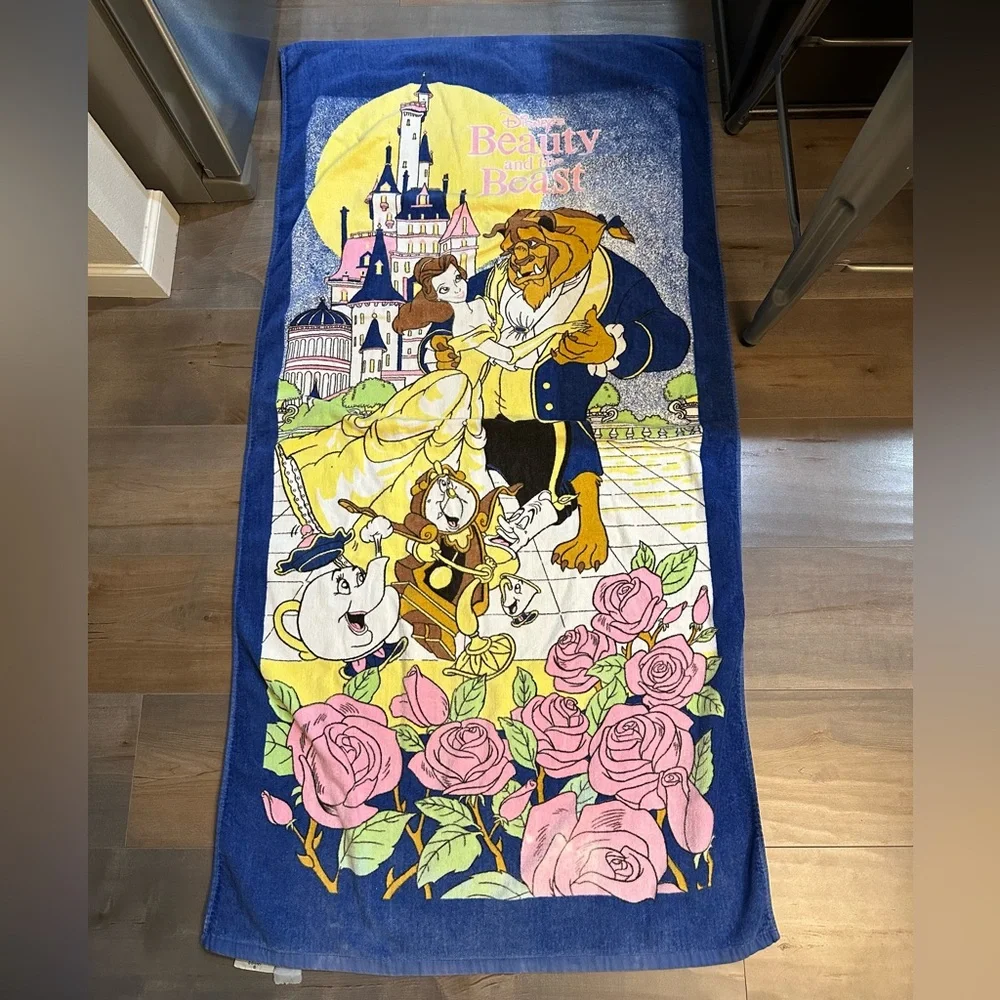 Vintage 1990s Franco Disney Beauty and the Beast Blue beach Towel